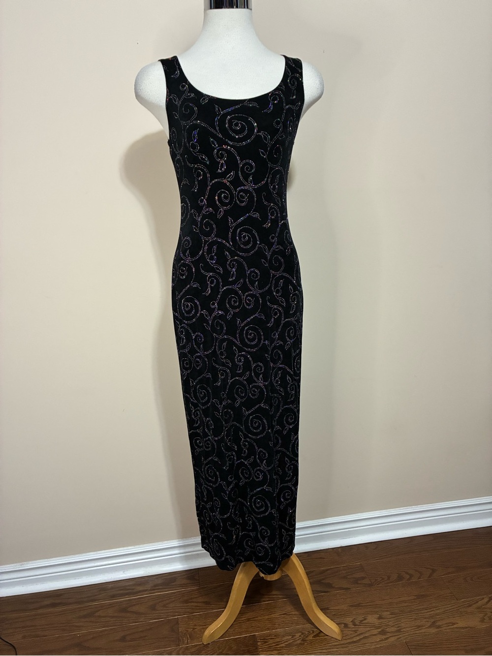Knapp Studio Black Sleeveless Gliiter Dress with Swirl Detail